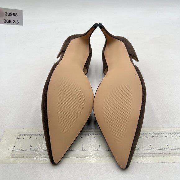 YDN Grey Classic Mid Heels D'Orsay Pumps Suede Pointed Toe Slip On Dressy Shoes - Picture 7 of 8